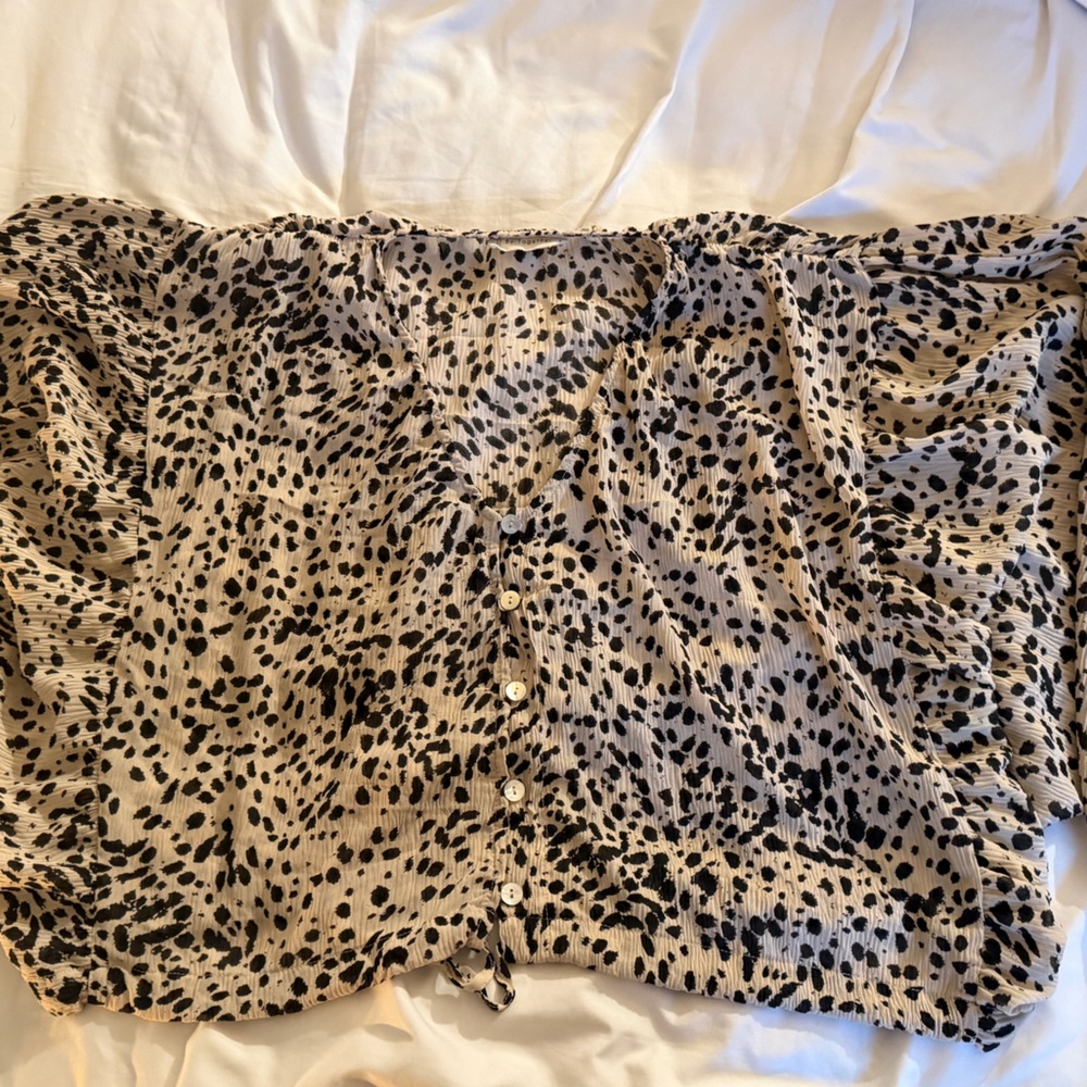 By Together Cream and Black Dotted Animal Print Button-Up Blouse